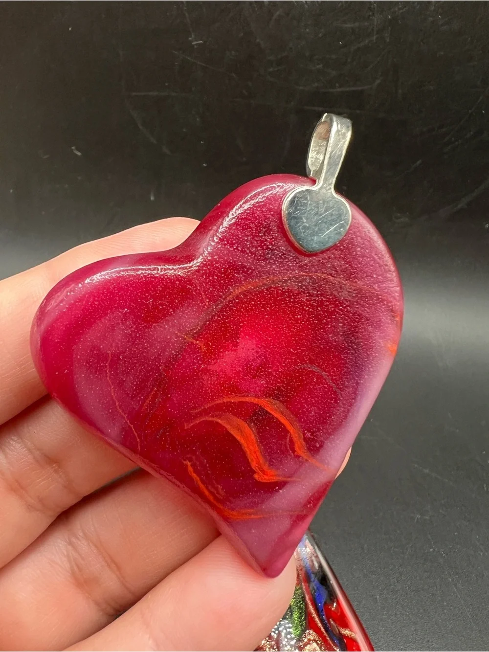 Lot of 5 Art Glass Pendants Hand Blown Dichroic Glass Heart Disc Jewelry Making